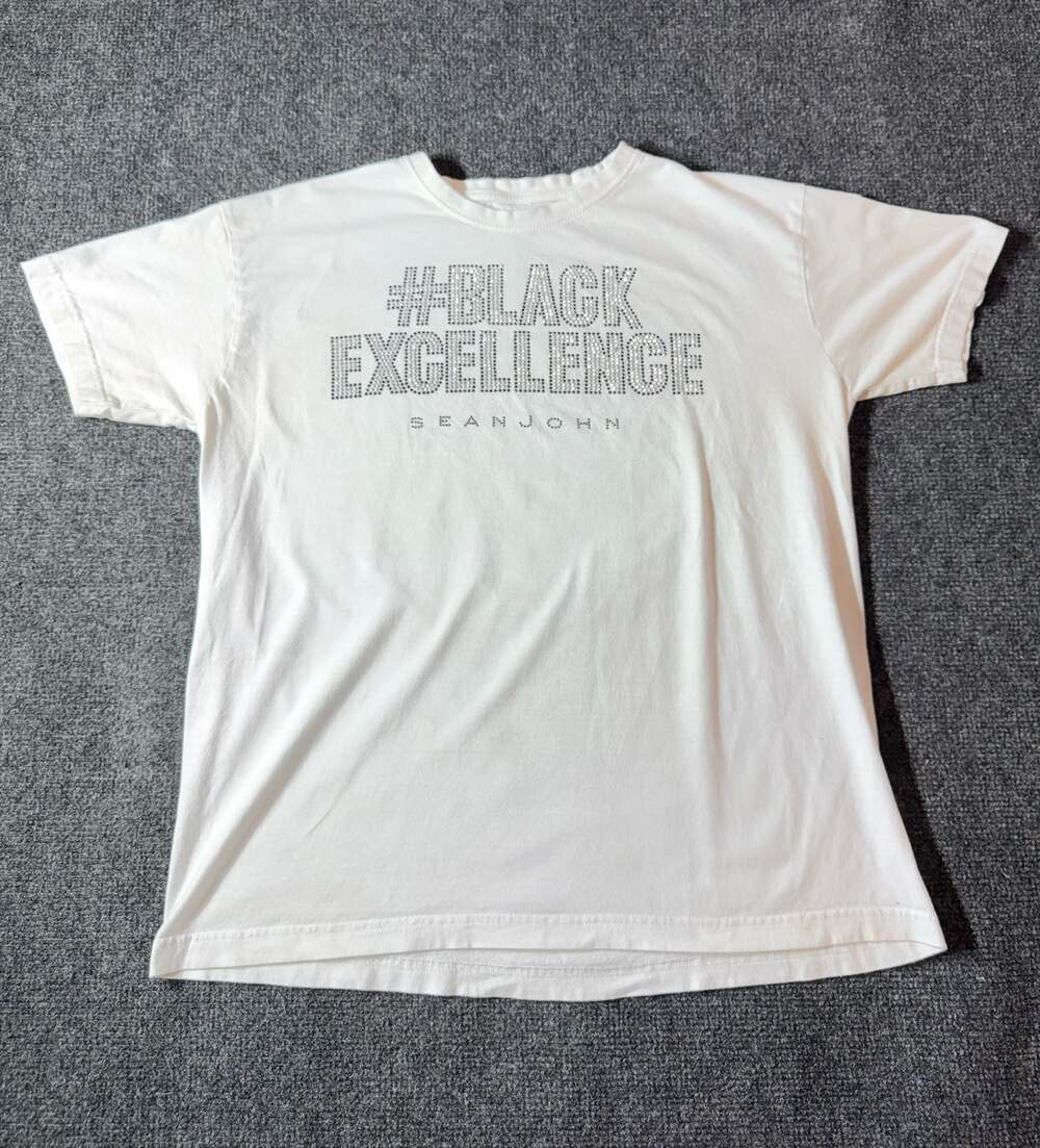 Sean John Black Excellence Rhinestone Studded Graphic T-Shirt White Large